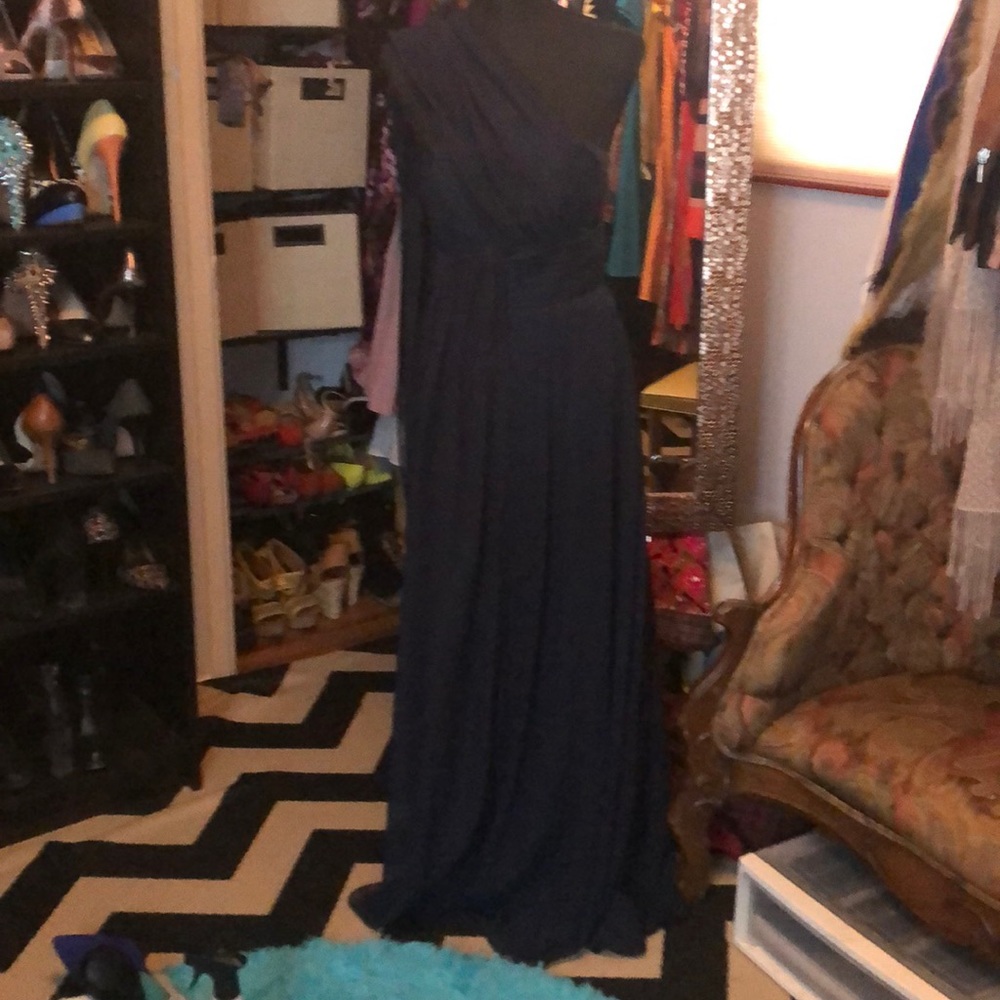 Navy floor length chiffon dress
